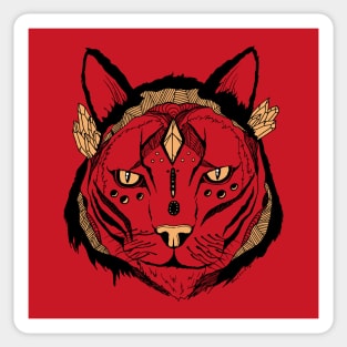 Red and Cream Mystical Tribal Cat Sticker